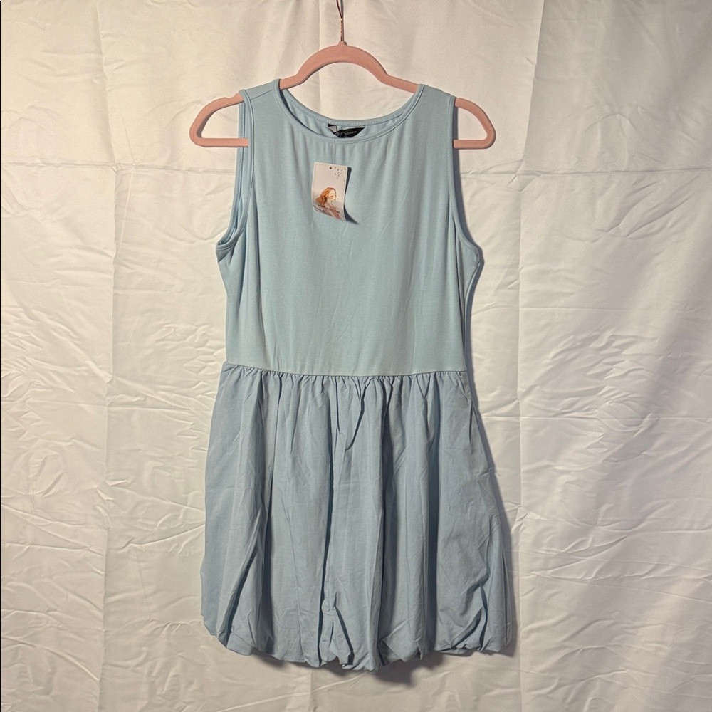 Light Blue Sleeveless Drop-Waist Cotton Dress